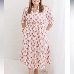 Chic Pink Floral Midi Dress